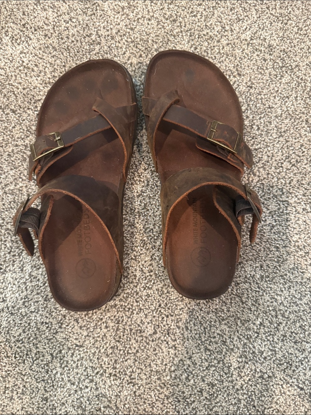 White Mountain Brown Leather Cross-Strap Buckle Sandals